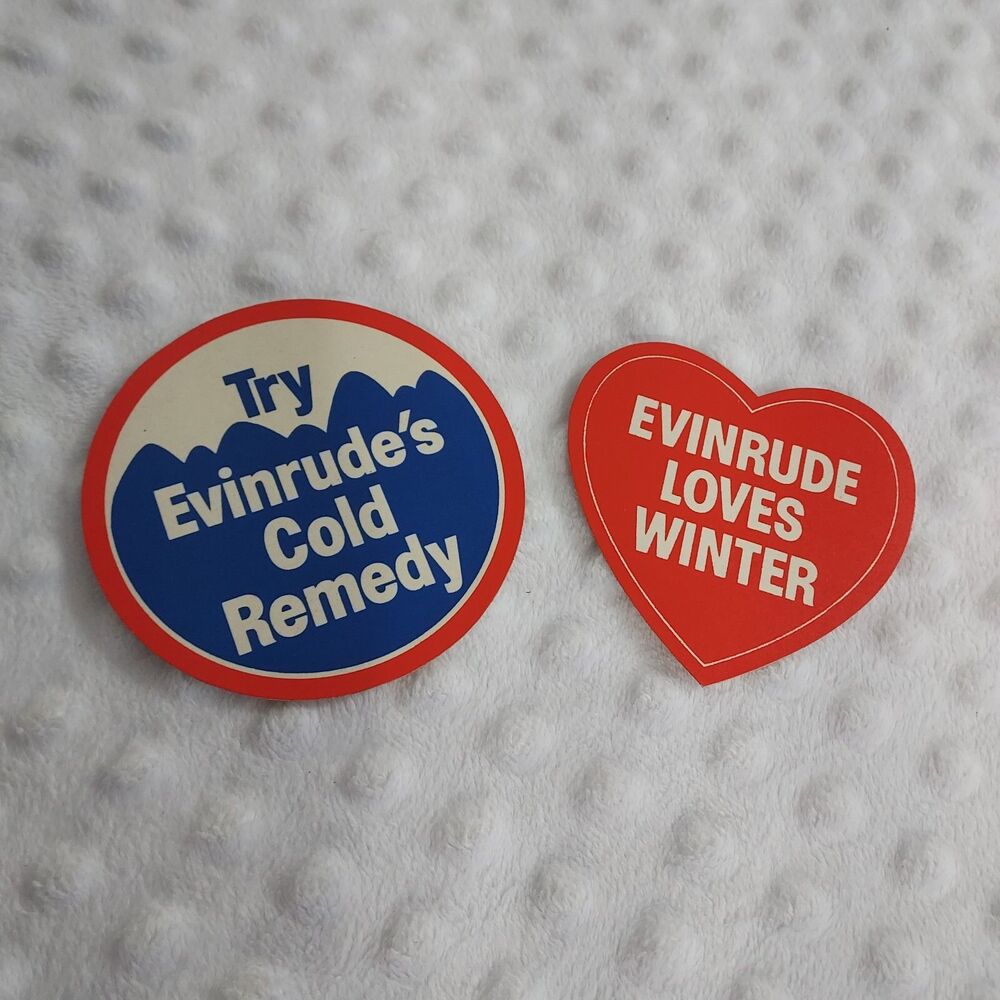 Vintage Evinrude Outboard Decal Lot Sticker Set Cold Remedy Loves Winter Sports